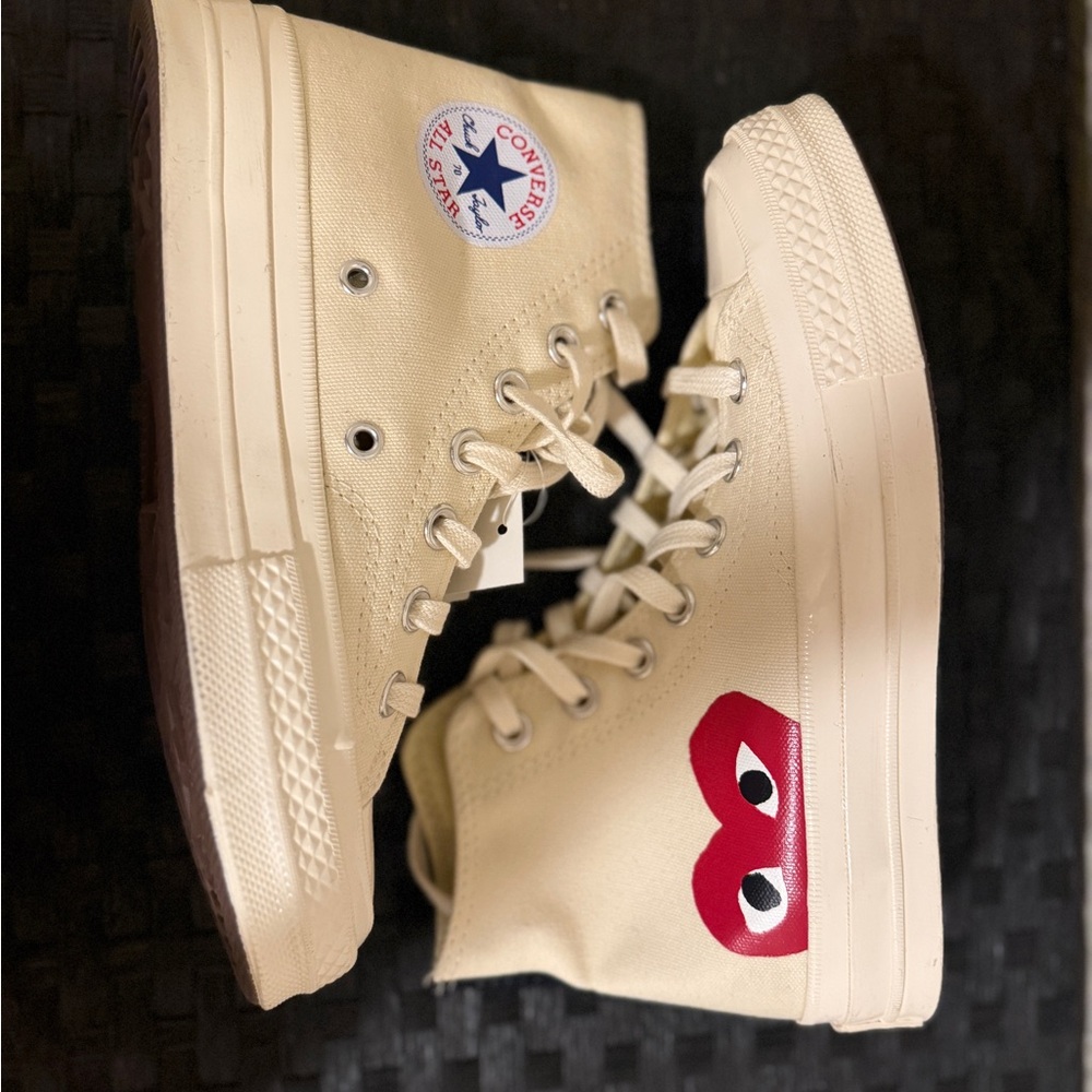 Converse Cream High-Tops with Red Heart